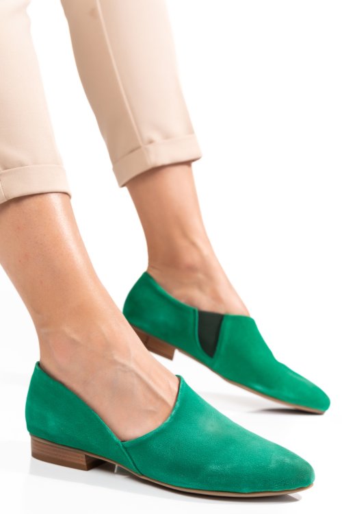 Pantofi verzi piele naturala intoarsa 7s77411