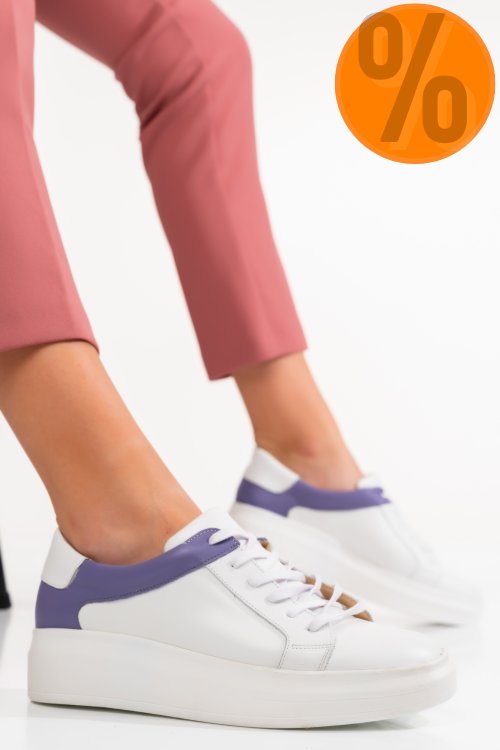 Pantofi sport femei piele naturala alb mov 3s77000