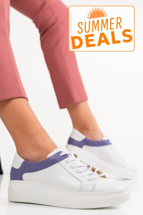Pantofi sport femei piele naturala alb mov 3s77000