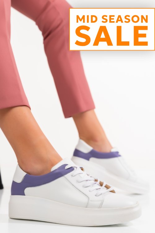 Pantofi sport femei piele naturala alb mov 3s77000