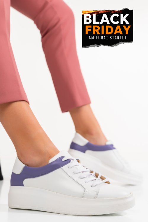 Pantofi sport femei piele naturala alb mov 3s77000