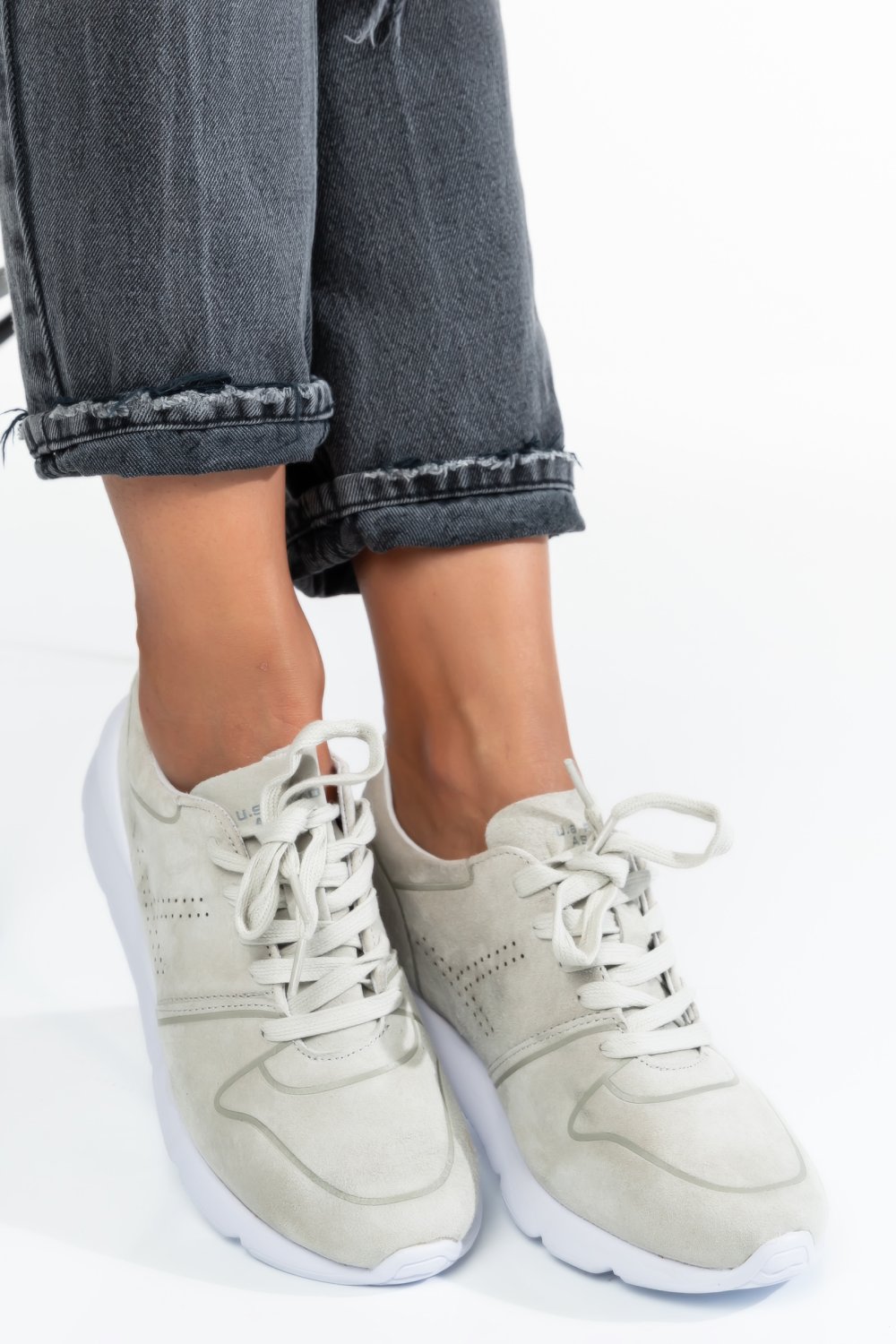 U.S. POLO ASSN, PANTOFI SPORT WHITE SUEDE WALES