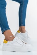 PANTOFI SPORT DAMA PIELE NATURALA ALB GALBEN 3S77001