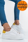 PANTOFI SPORT DAMA PIELE NATURALA ALB GALBEN 3S77001