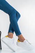 PANTOFI SPORT DAMA PIELE NATURALA ALB GALBEN 3S77001