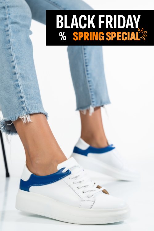 Pantofi sport femei piele naturala alb albastru 3s77000