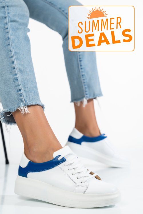 Pantofi sport femei piele naturala alb albastru 3s77000