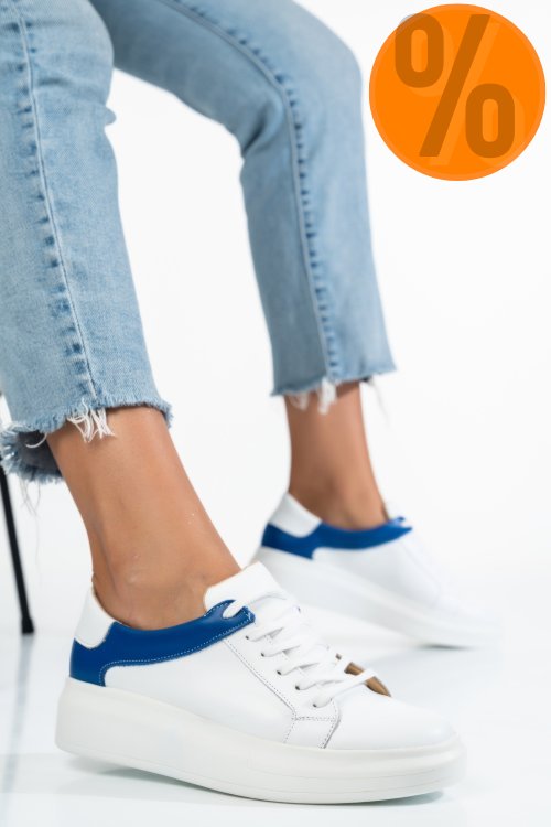 Pantofi sport femei piele naturala alb albastru 3s77000