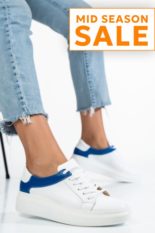 Pantofi sport femei piele naturala alb albastru 3s77000