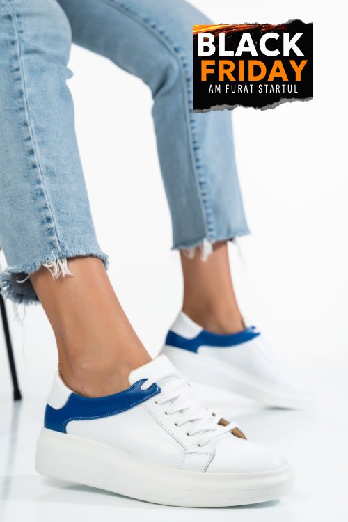 Pantofi sport femei piele naturala alb albastru 3s77000