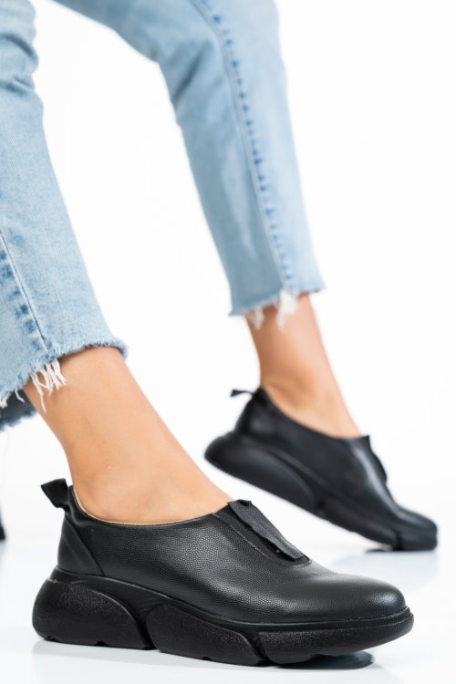 Pantofi sport femei piele naturala negri 2002l