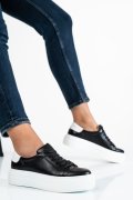 PANTOFI SPORT NEGRU ALB PIELE NATURALA 3S77005