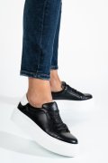 PANTOFI SPORT NEGRU ALB PIELE NATURALA 3S77005