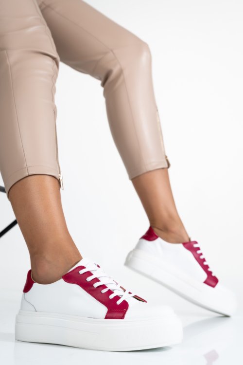 Pantofi sport dama piele naturala alb fuchsia 3s77001