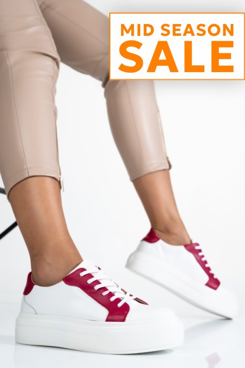Pantofi sport dama piele naturala alb fuchsia 3s77001