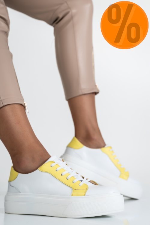 Pantofi sport femei piele naturala alb galben 3s77005b