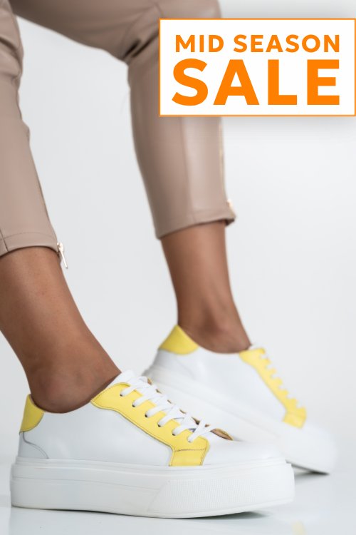 Pantofi sport femei piele naturala alb galben 3s77005b