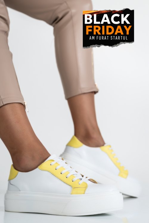 Pantofi sport femei piele naturala alb galben 3s77005b