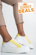 PANTOFI SPORT FEMEI PIELE NATURALA ALB GALBEN 3S77005B