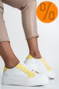 PANTOFI SPORT FEMEI PIELE NATURALA ALB GALBEN 3S77005B