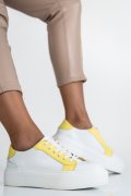 PANTOFI SPORT FEMEI PIELE NATURALA ALB GALBEN 3S77005B