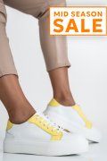 PANTOFI SPORT FEMEI PIELE NATURALA ALB GALBEN 3S77005B