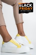 PANTOFI SPORT FEMEI PIELE NATURALA ALB GALBEN 3S77005B