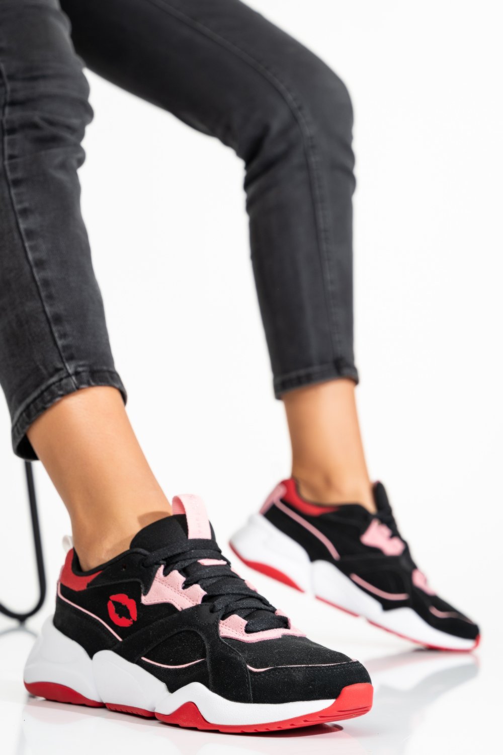 PUMA, PANTOFI SPORT BLACK PINK PIELE NATURALA INTOARSA 3S7752519