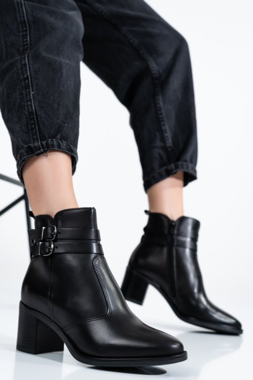 Botine dama piele naturala negre toc mic 6s77979
