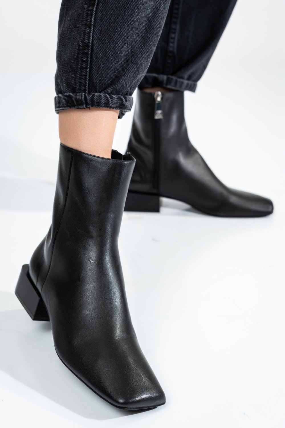 GHETE NEGRE PIELE NATURALA RSP351