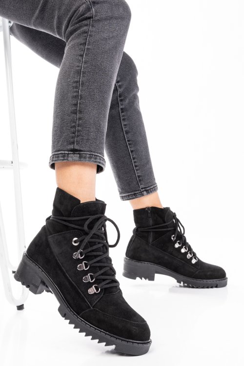 Ghete negre piele naturala intoarsa 6sp25016