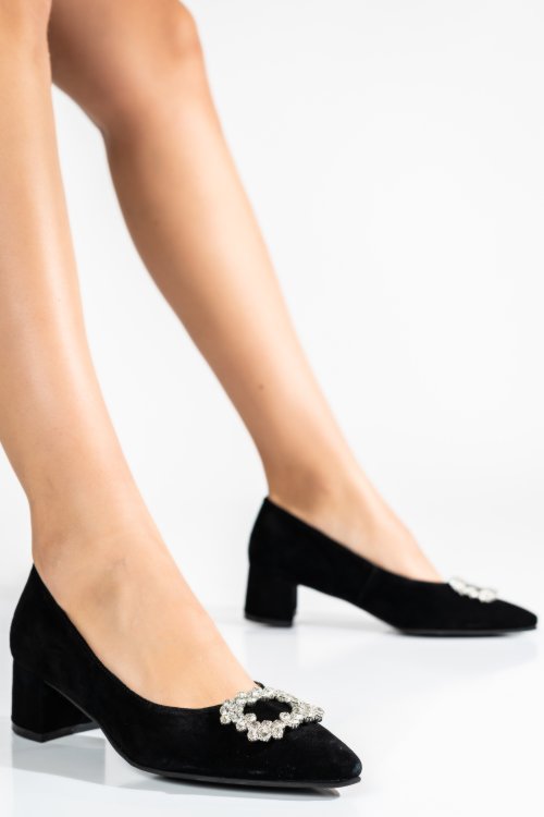 Pantofi negri piele naturala intoarsa 1s77422