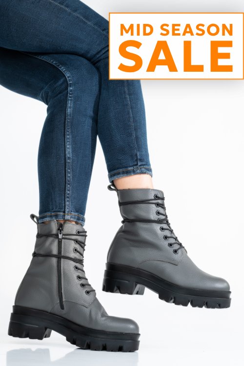 Ghete dama imblanite piele naturala gri 1s7780