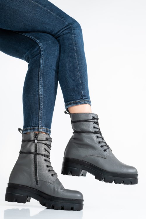 Ghete dama imblanite piele naturala gri 1s7780