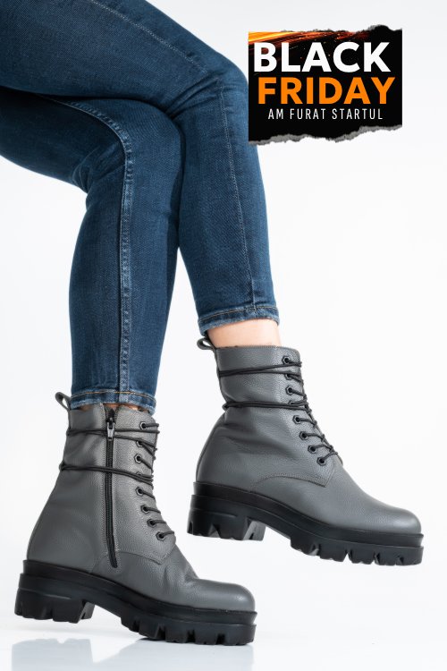 Ghete dama imblanite piele naturala gri 1s7780