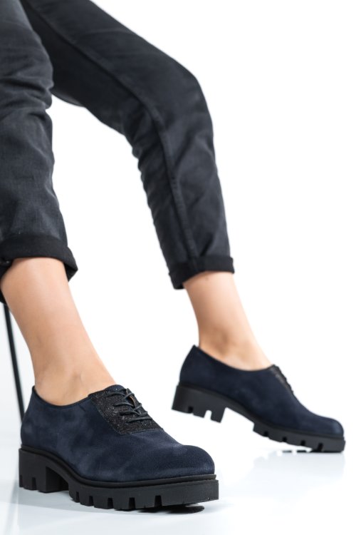 Pantofi bleumarin piele naturala intoarsa 2s77035b