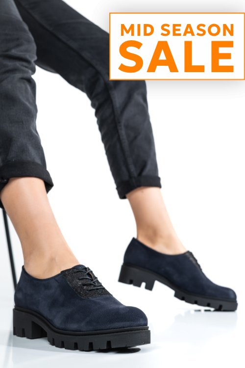 Pantofi bleumarin piele naturala intoarsa 2s77035b