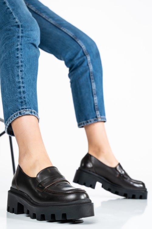 Pantofi maro inchis piele naturala 6s77723