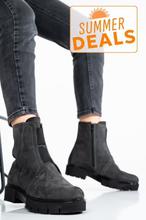 Ghete femei piele naturala intoarsa gri inchis 1s7770