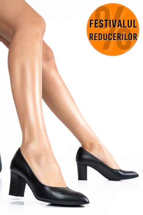 Pantofi dama guban piele naturala negri toc snk 3s77292