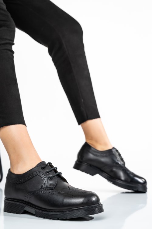 Pantofi negri piele naturala rose