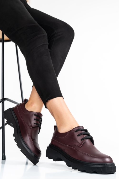 Pantofi bordo piele naturala 7s77156