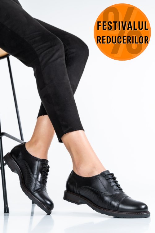 Pantofi casual dama piele naturala negri 3730bih