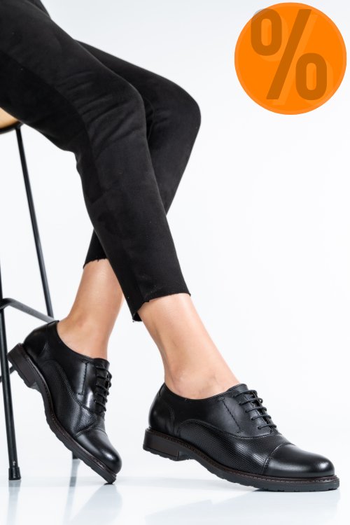 Pantofi casual dama piele naturala negri 3730bih
