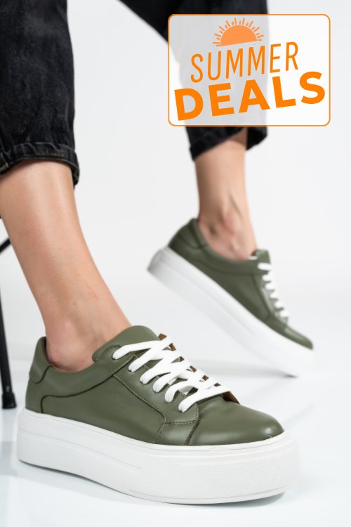 Pantofi sport dama piele naturala olive 3s77001