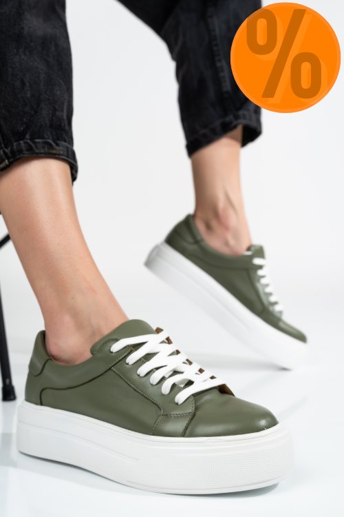 Pantofi sport dama piele naturala olive 3s77001