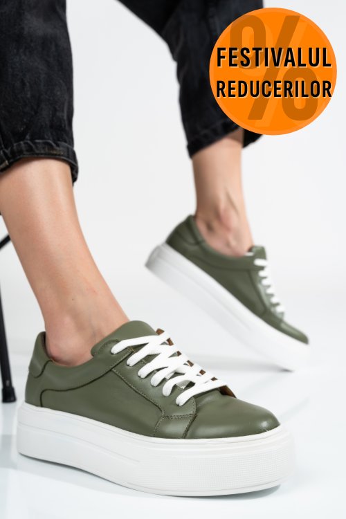 Pantofi sport dama piele naturala olive 3s77001
