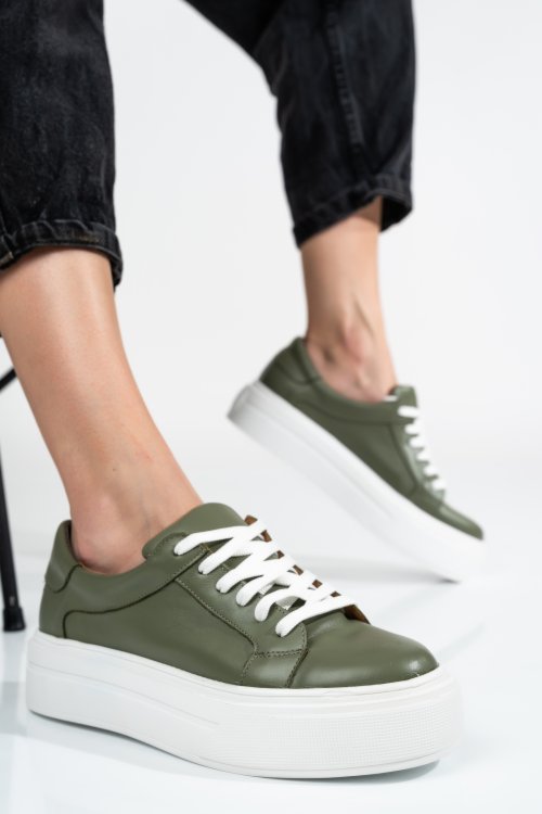 Pantofi sport dama piele naturala olive 3s77001