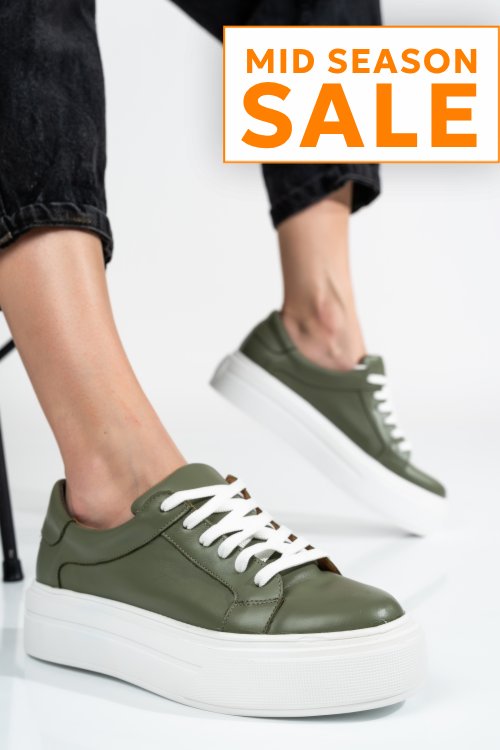 Pantofi sport dama piele naturala olive 3s77001
