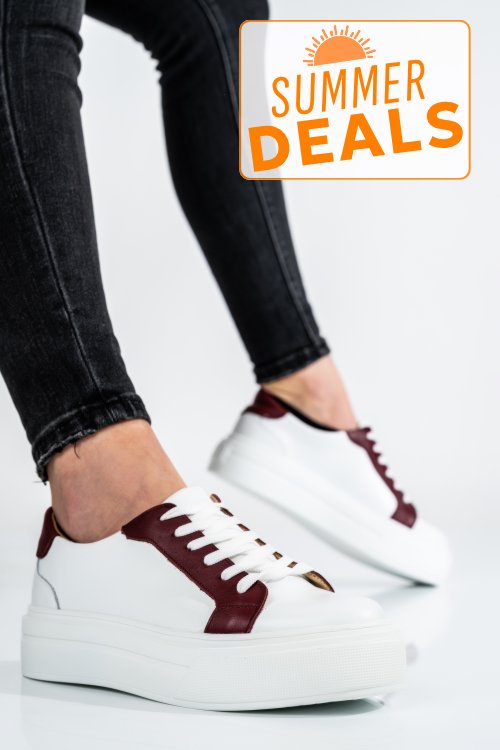Pantofi sport dama piele naturala alb visiniu 3s77001